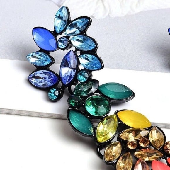 Rainbow jewel earrings dangle drop multicolored - Picture 3 of 6